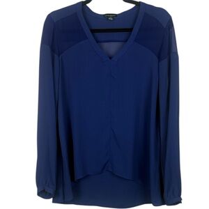 Cynthia Rowley Deep Blue Flowy Casual Sheer V-Neck Long Sleeve Small Blouse